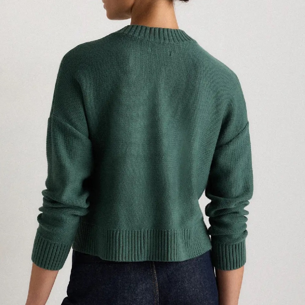 Quince 100% Organic Cotton Cropped cardigan Big Sur Green NWT XS - Picture 14 of 16
